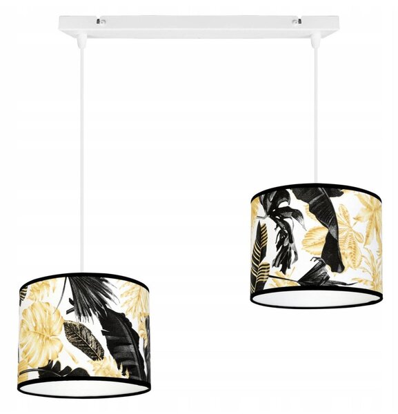 Závěsné svítidlo Gold Flowers, 2x bílé textilní stínítko s květinovým vzorem, (výběr ze 2 barev konstrukce)