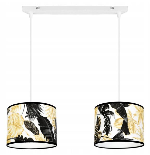 Závěsné svítidlo Gold Flowers, 2x bílé textilní stínítko s květinovým vzorem, (výběr ze 2 barev konstrukce)
