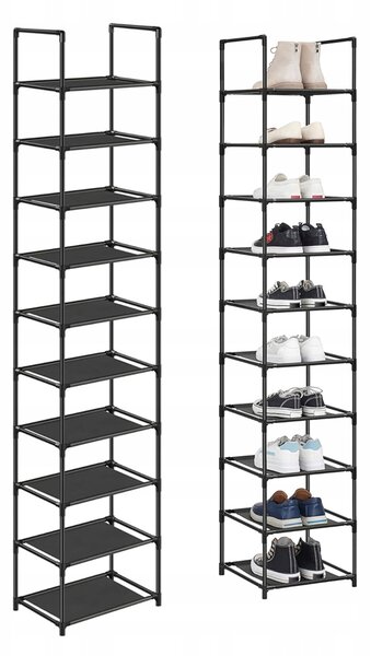 Botník na nožkách s policemi Songmics 45 x 174 x 30 cm, černá