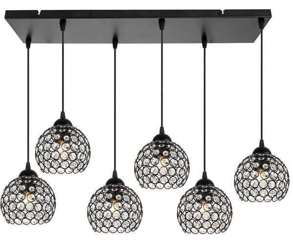 Závěsné svítidlo Crystal, 5x černé křišťálové stínítko