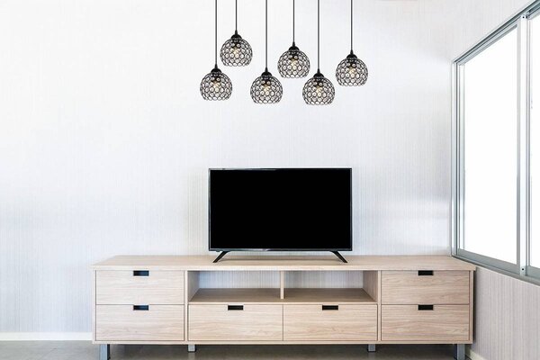 Závěsné svítidlo Crystal, 5x černé křišťálové stínítko
