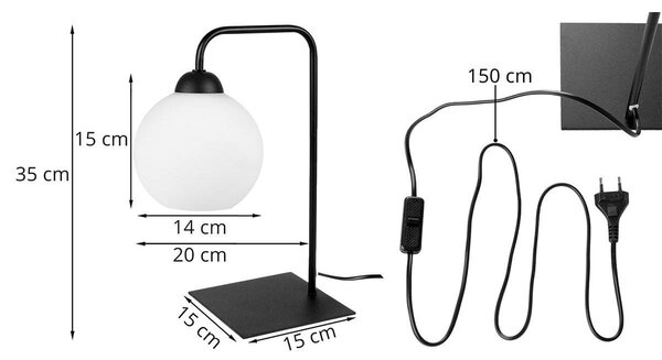 Stolní lampa Eliza, 1x bílé skleněné stínítko