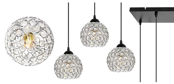 Závěsné svítidlo Crystal, 5x stříbrné křišťálové stínítko