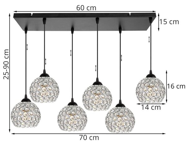 Závěsné svítidlo Crystal, 5x stříbrné křišťálové stínítko