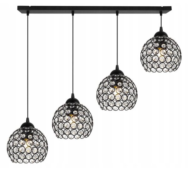 Závěsné svítidlo Crystal, 4x černé křišťálové stínítko