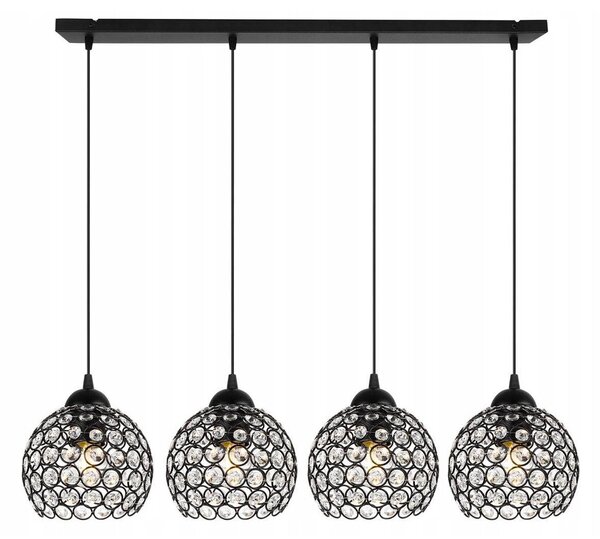 Závěsné svítidlo Crystal, 4x černé křišťálové stínítko