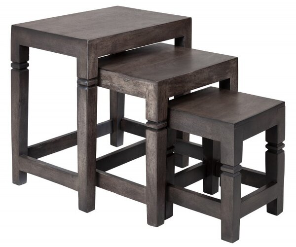 3SET odkládací stolek FINCA GREY 45 CM masiv akácie NÁBYTEK | Doplňkový nábytek | Odkládací stolky