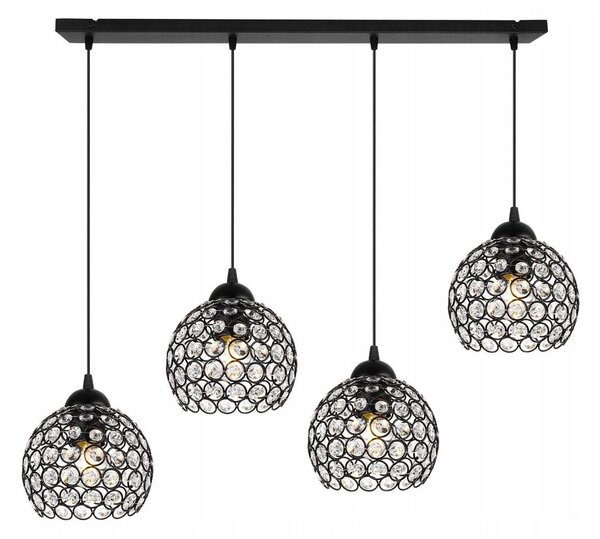 Závěsné svítidlo Crystal, 4x černé křišťálové stínítko