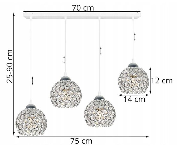 Závěsné svítidlo Crystal, 4x stříbrné křišťálové stínítko, (chromové uchycení), w