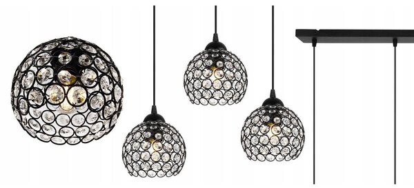 Závěsné svítidlo Crystal, 4x černé křišťálové stínítko