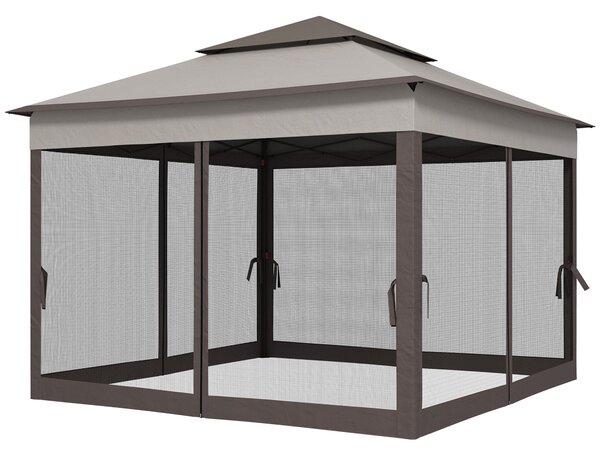 Skládací zahradní altán Outsunny s bočnicemi - snadno přenosný altán se stanem světle šedý 3,25 x 3,25 x 2,7 m | Aosom