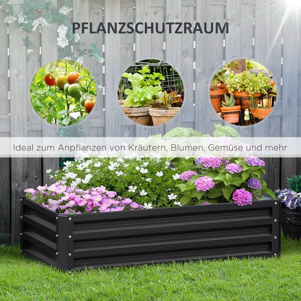 Zvýšený záhon Outsunny z oceli, Květník s otevřeným dnem 120x60x30,5 cm pro zahradu, balkon a terasu, Květník na květiny, rostliny, ovoce a zeleninu |