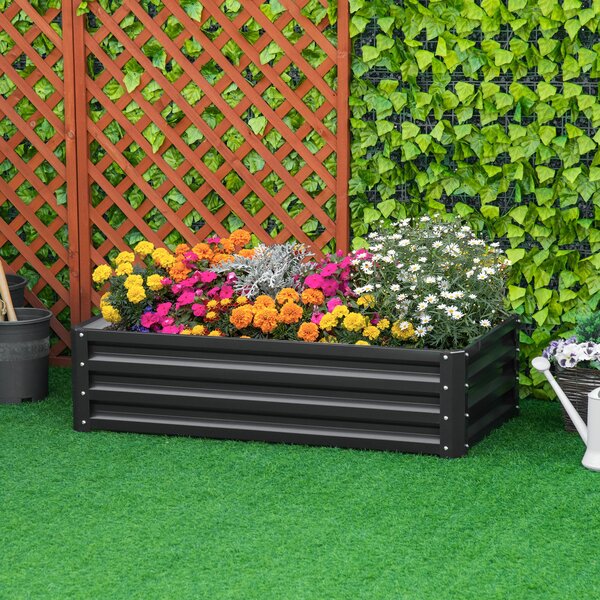 Zvýšený záhon Outsunny z oceli, Květník s otevřeným dnem 120x60x30,5 cm pro zahradu, balkon a terasu, Květník na květiny, rostliny, ovoce a zeleninu |