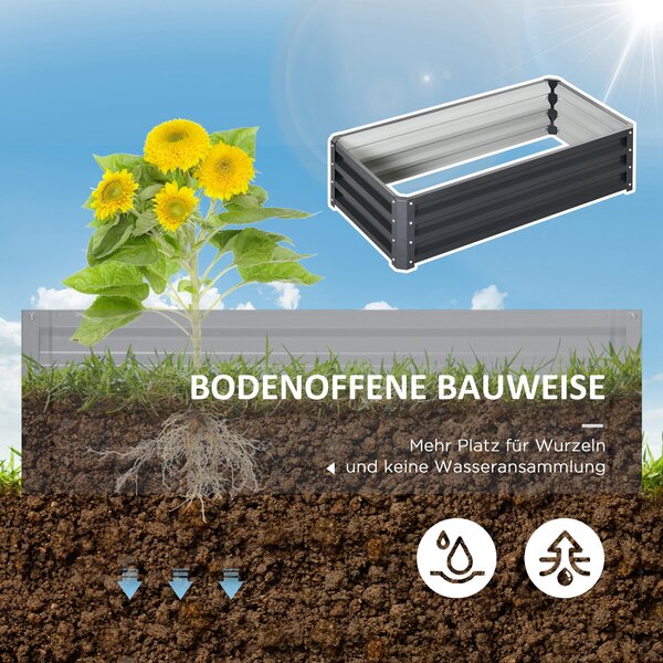 Zvýšený záhon Outsunny z oceli, Květník s otevřeným dnem 120x60x30,5 cm pro zahradu, balkon a terasu, Květník na květiny, rostliny, ovoce a zeleninu |