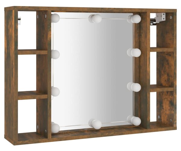 Zrcadlová skříňka s LED kouřový dub 76 x 15 x 55 cm