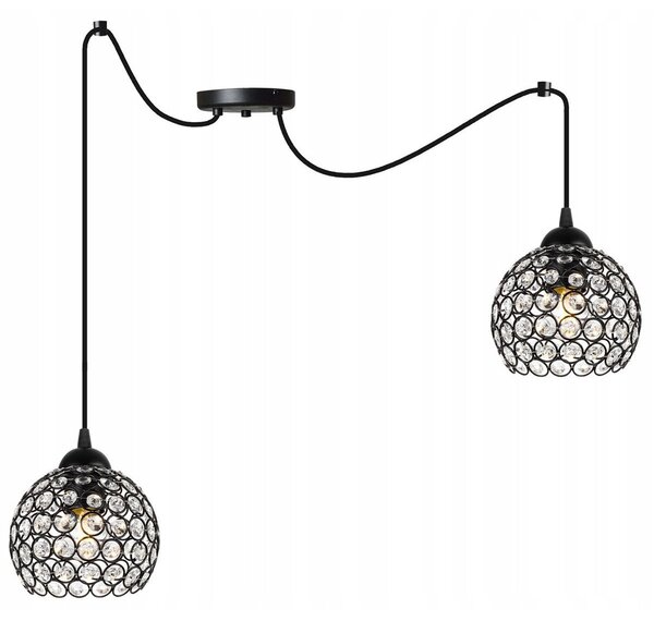 Závěsné svítidlo Crystal Spider, 2x černé křišťálové stínítko