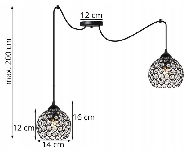 Závěsné svítidlo Crystal Spider, 2x černé křišťálové stínítko