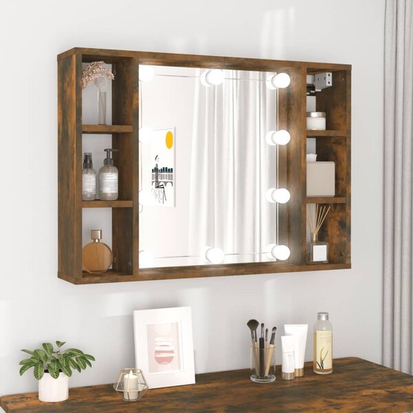 Zrcadlová skříňka s LED kouřový dub 76 x 15 x 55 cm