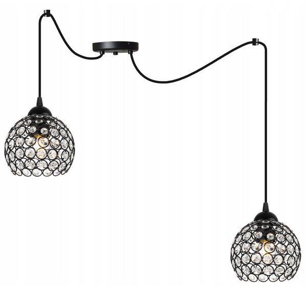 Závěsné svítidlo Crystal Spider, 2x černé křišťálové stínítko