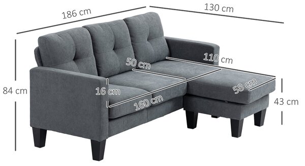 HOMCOM Rohová pohovka s odnímatelným chaise longue, L tvarovaná pohovka se sprężinovým jádrem, vysokohustotní pěnou, vzhled lnu pro obývací pokoj, lož
