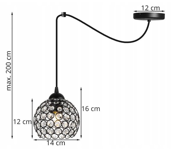 Závěsné svítidlo Crystal Spider, 1x černé křišťálové stínítko