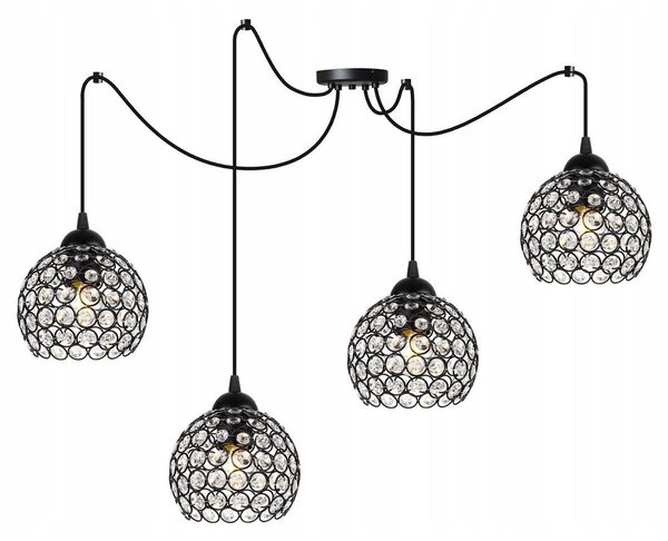 Závěsné svítidlo Crystal Spider, 4x černé křišťálové stínítko