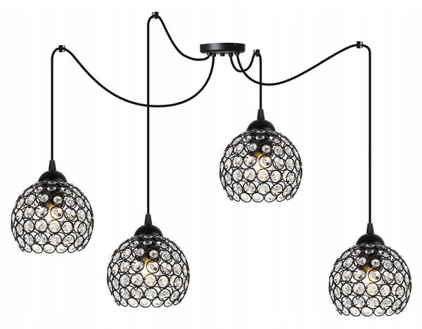 Závěsné svítidlo Crystal Spider, 4x černé křišťálové stínítko