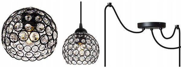 Závěsné svítidlo Crystal Spider, 3x černé křišťálové stínítko