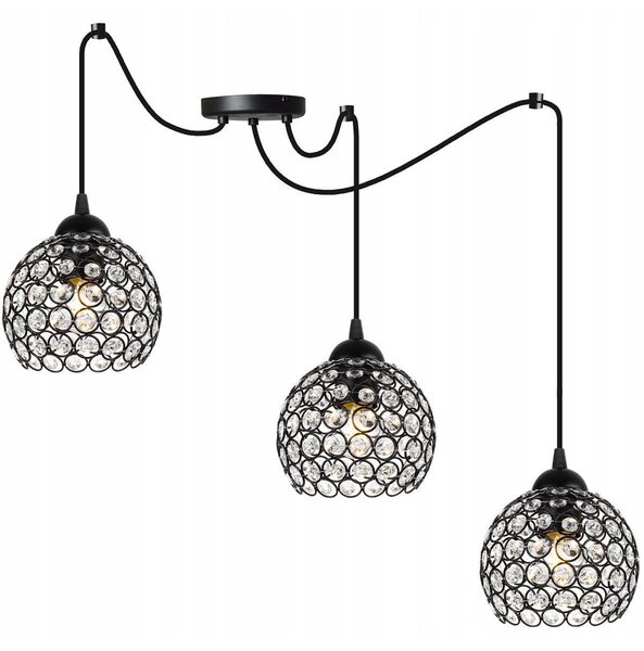 Závěsné svítidlo Crystal Spider, 3x černé křišťálové stínítko
