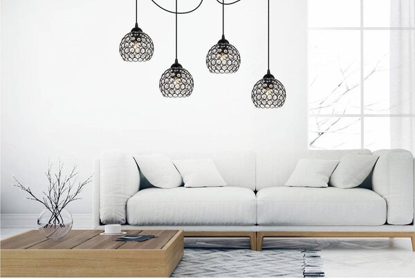 Závěsné svítidlo Crystal Spider, 4x černé křišťálové stínítko