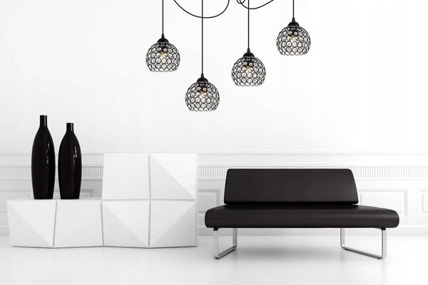 Závěsné svítidlo Crystal Spider, 4x černé křišťálové stínítko