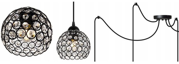 Závěsné svítidlo Crystal Spider, 4x černé křišťálové stínítko