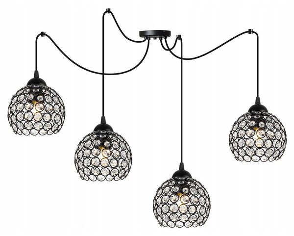 Závěsné svítidlo Crystal Spider, 4x černé křišťálové stínítko