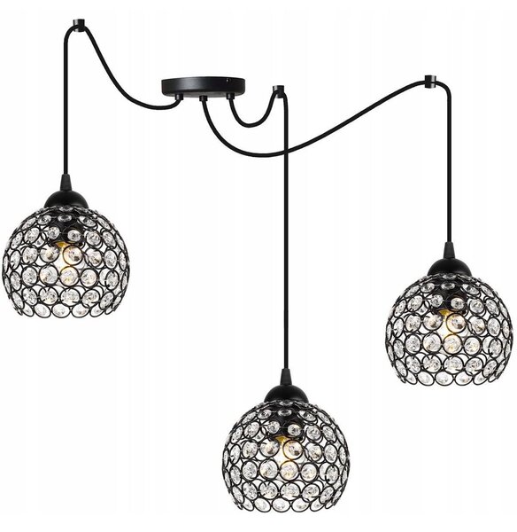 Závěsné svítidlo Crystal Spider, 3x černé křišťálové stínítko