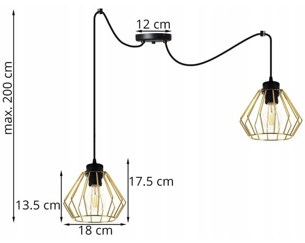 Závěsné svítidlo Nuvola Spider 1, 2x zlaté drátěné stínidlo