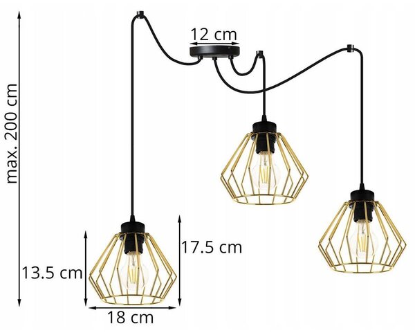 Závěsné svítidlo Nuvola Spider 1, 3x zlaté drátěné stínidlo