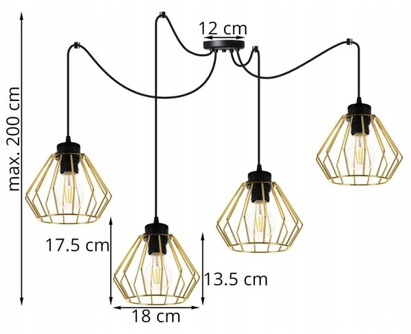 Závěsné svítidlo Nuvola Spider 1, 4x zlaté drátěné stínidlo