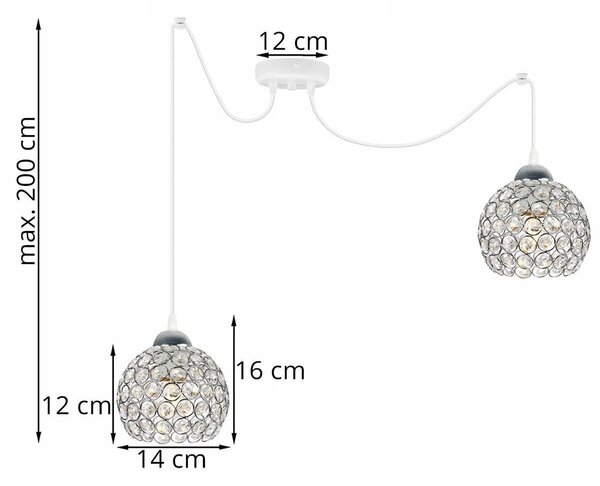 Závěsné svítidlo Crystal Spider, 2x stříbrné křišťálové stínítko, (chromové uchycení), w