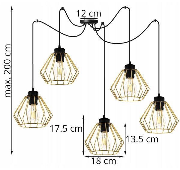 Závěsné svítidlo Nuvola Spider 1, 5x zlaté drátěné stínidlo