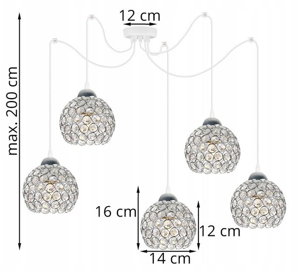Závěsné svítidlo Crystal Spider, 5x stříbrné křišťálové stínítko, (chromové uchycení), w