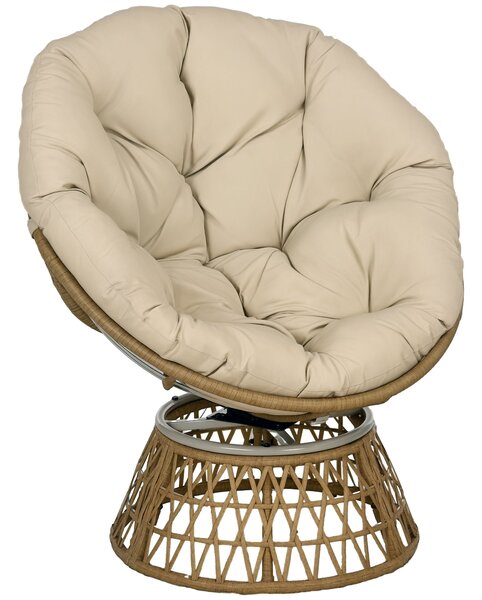 Outsunny Papasan křeslo z vodního hyacintu, otočné s polštářem, 360° nastavitelné podnožce 85 x 70 x 82 cm Khaki | Aosom
