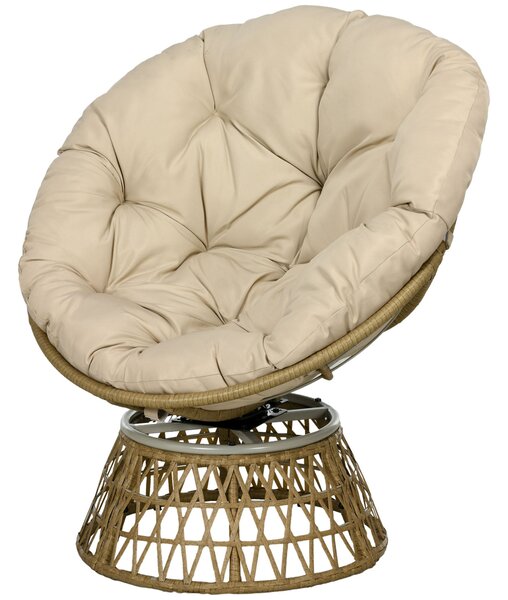 Outsunny Papasan křeslo z vodního hyacintu, otočné s polštářem, 360° nastavitelné podnožce 85 x 70 x 82 cm Khaki | Aosom