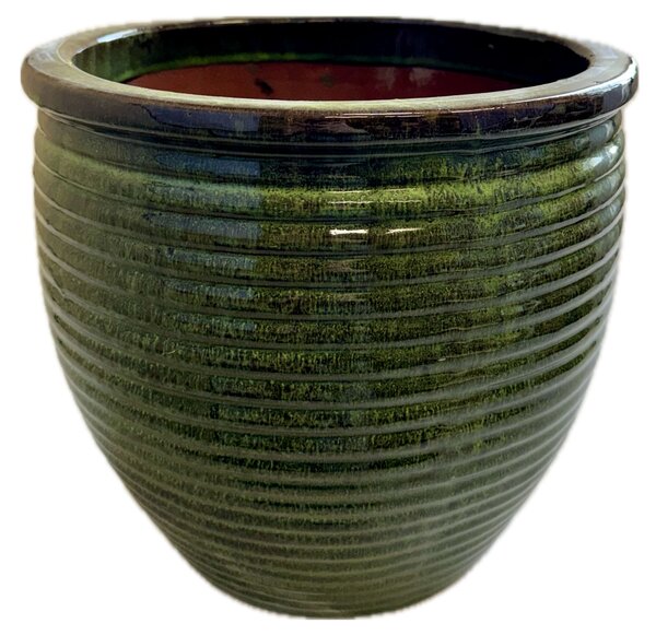Květináč keramický glazovaný STRIPE 31x29 cm tm.zelený