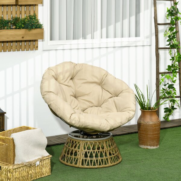 Outsunny Papasan křeslo z vodního hyacintu, otočné s polštářem, 360° nastavitelné podnožce 85 x 70 x 82 cm Khaki | Aosom