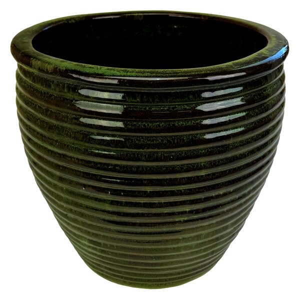 Květináč keramický glazovaný STRIPE 24x22 cm tm.zelený