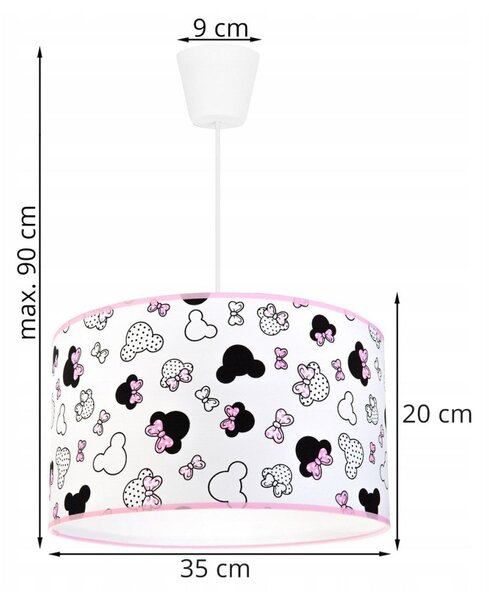 Dětské závěsné svítidlo Minnie, 1x textilní stínítko se vzorem, (fi 35cm)