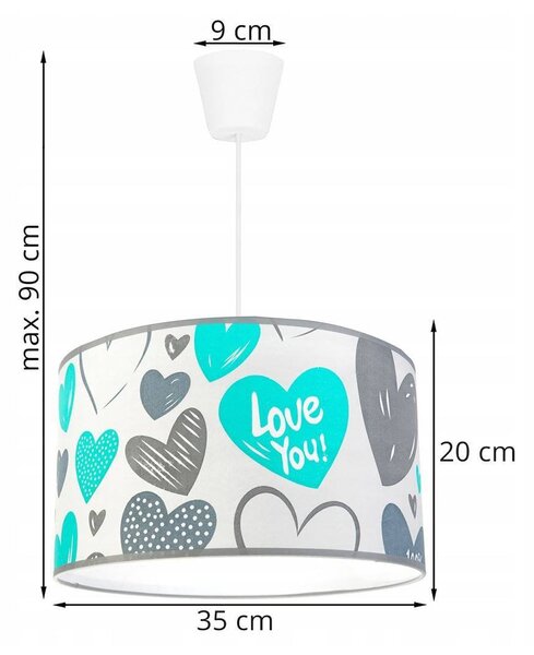 Dětské závěsné svítidlo Heart, 1x bílé textilní stínítko se vzororem, (výběr ze 2 barev konstrukce), b