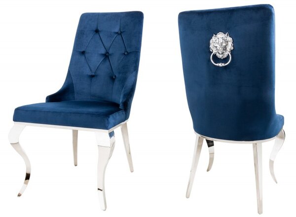 Královsky modrá sametová židle se lvem Modern Barock