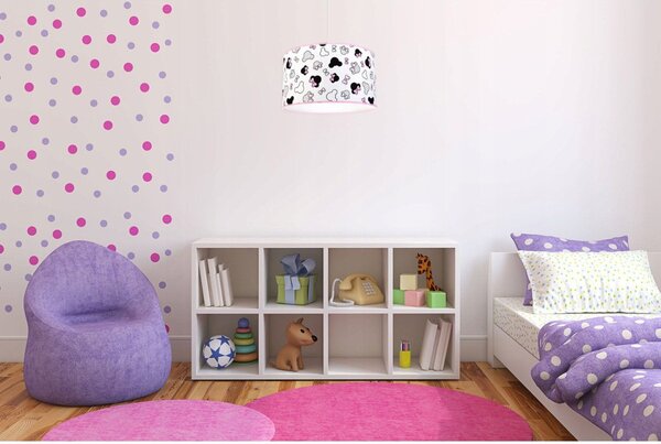 Dětské závěsné svítidlo Minnie, 1x textilní stínítko se vzorem, (fi 35cm)