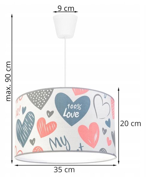 Dětské závěsné svítidlo Heart, 1x bílé textilní stínítko se vzorem, (výběr ze 2 barev konstrukce), p